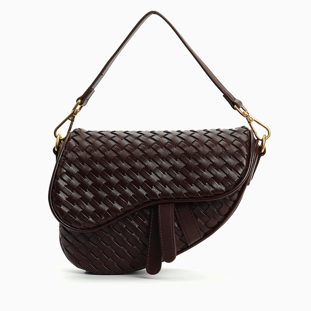 Genuine leather woven saddle bag - crossbody handbag with adjustable strap