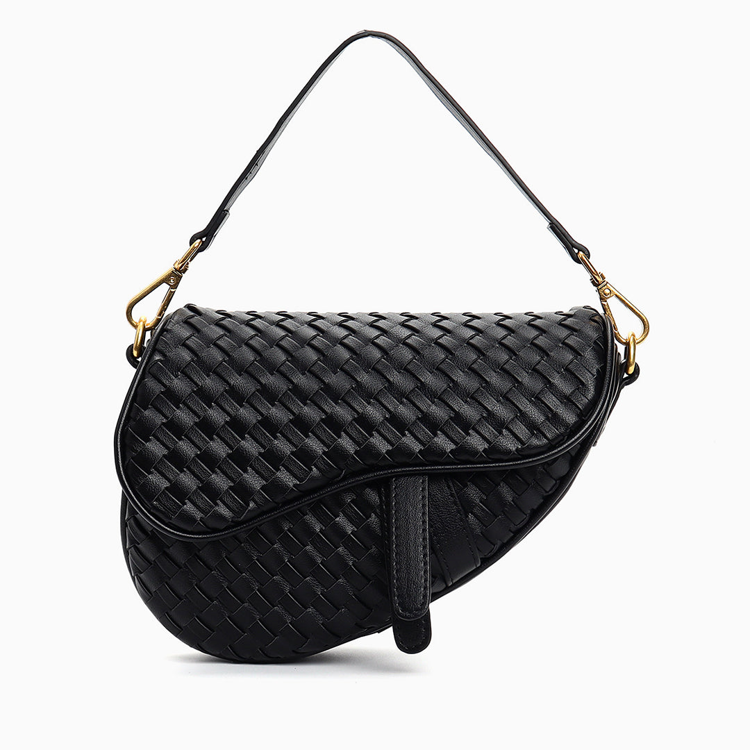 Genuine leather woven saddle bag - crossbody handbag with adjustable strap