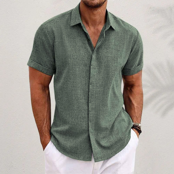 Men's Casual Short Sleeve Button-Up Shirt | Breathable Linen