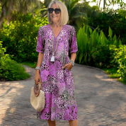 Women’s Floral Boho Midi Dress - V-Neck, Flowy Fit, Lightweight Spring & Summer Dress