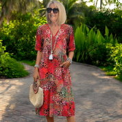 Women’s Floral Boho Midi Dress - V-Neck, Flowy Fit, Lightweight Spring & Summer Dress