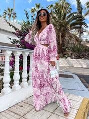 Floral Printed V-Neck Cutout Maxi Dress