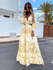 Floral Printed V-Neck Cutout Maxi Dress