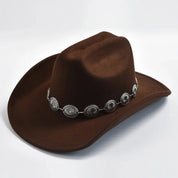 Men’s Western Cowboy Hat – Felt Leather Wide Brim Vintage Rodeo Style