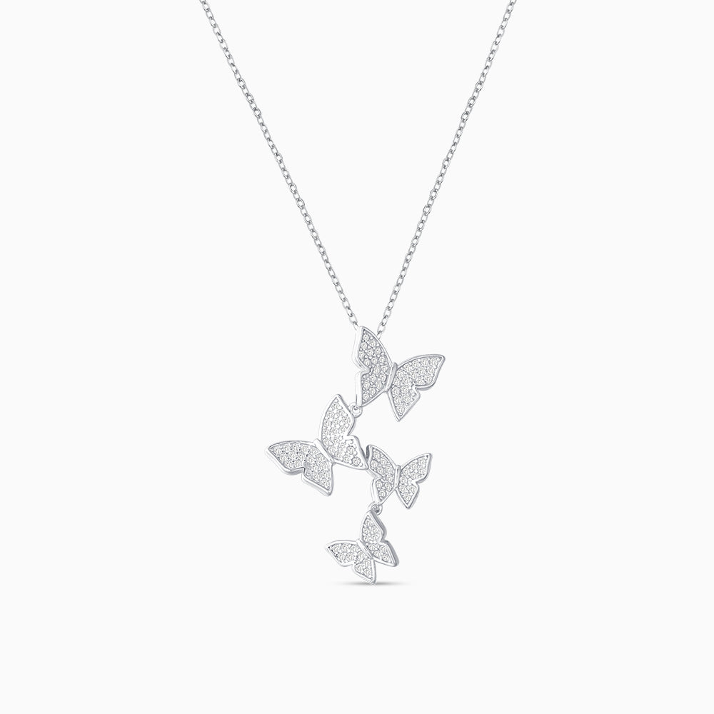 925 Sterling Silver Butterfly Pendant Necklace - Soaring Butterflies Design