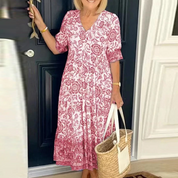 Women’s Summer Dress – V-Neck Floral Print, Bohemian Style-5