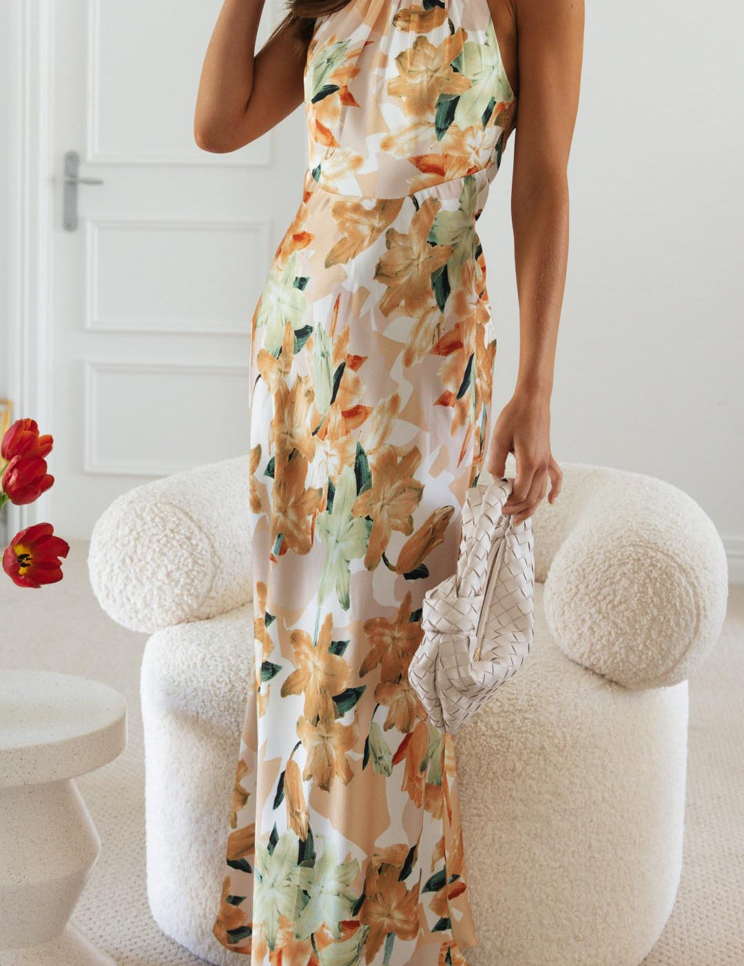 Women’s Floral Maxi Dress – Silky Halter Neck, Elegant Summer Style-1