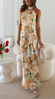 Women’s Floral Maxi Dress – Silky Halter Neck, Elegant Summer Style-2