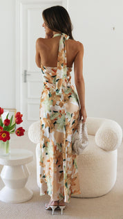 Women’s Floral Maxi Dress – Silky Halter Neck, Elegant Summer Style-3
