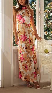 Women’s Floral Maxi Dress – Silky Halter Neck, Elegant Summer Style-5