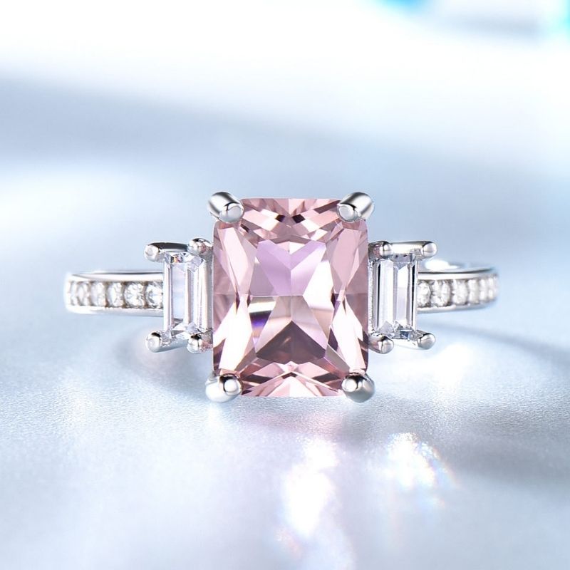 925 Sterling Silver Pink Square-Cut Gemstone Ring – Elegant Women’s Jewelry