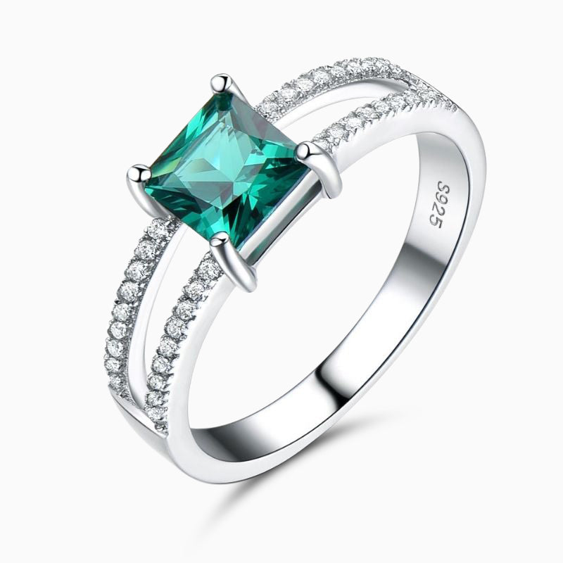 925 sterling silver emerald cut cz double band ring