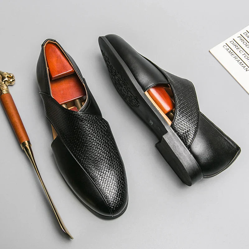 Variant image for Men’s Black Loafers – Genuine Leather, Textured Weave, Minimalist Design-19