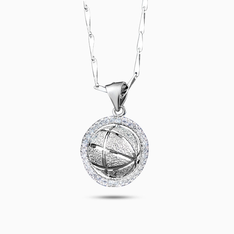 925 Sterling Silver Basketball Necklace – CZ Diamond Sports Pendant