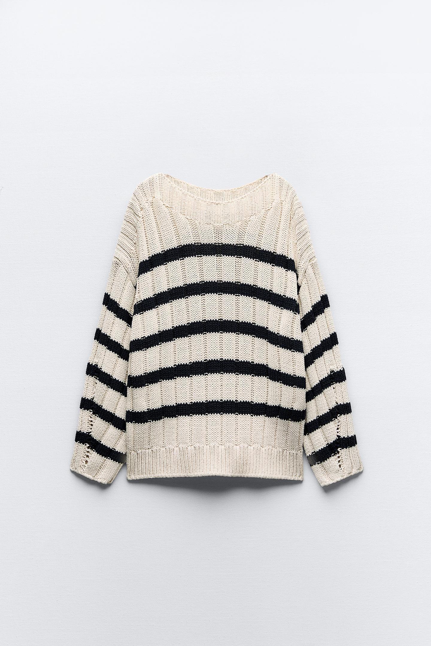 striped pullover, knitted sweater, round neck sweater, long sleeve pullover, loose fit sweater, sustainable pullover, side slit sweater, polyester cotton blend, recycled cotton sweater, striped knitted pullover, loose fit knitted sweater, round neck pullover, sustainable knitted sweater, side slit pullover, polyester cotton sweater, recycled cotton pullover, striped sweater, knitted pullover