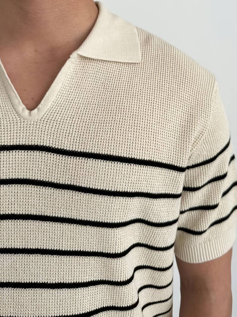 Casual Short Sleeve Knitted High Stretch Polo T-Shirt