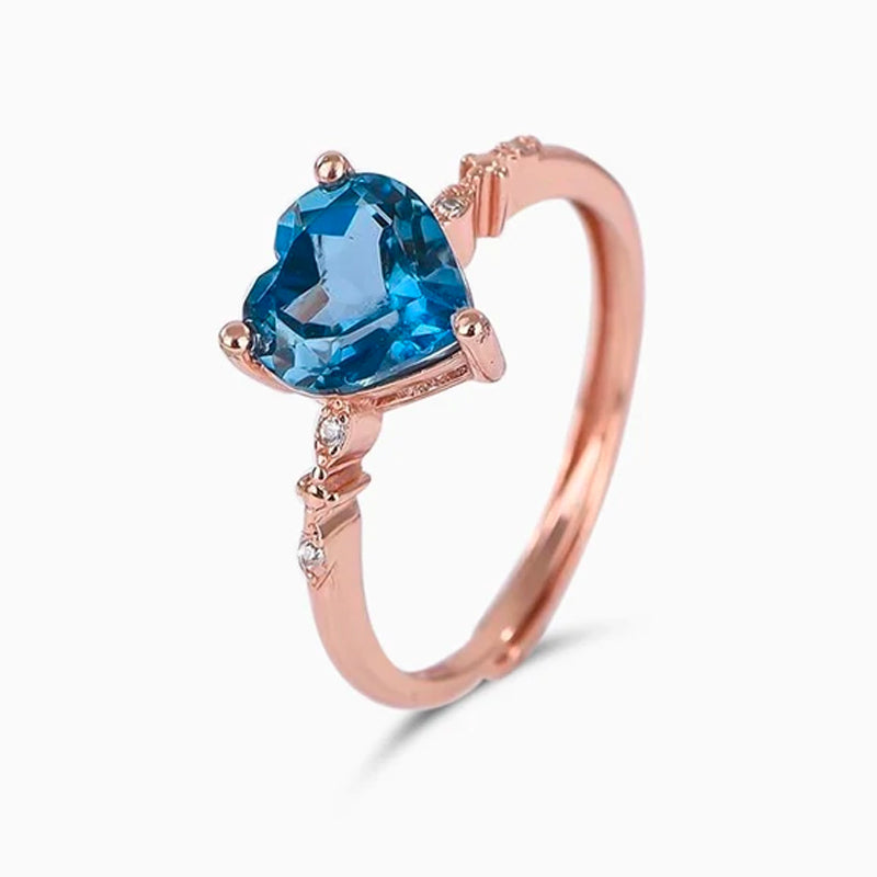 925 Sterling Silver Blue Heart Ring – Rose Gold Elegant Jewelry