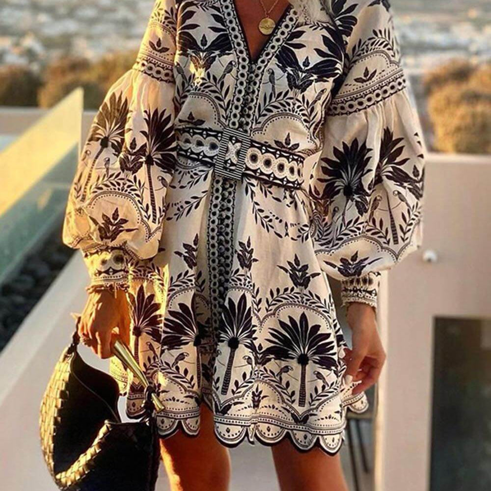 boho mini dress, floral print dress, balloon sleeve dress, v neck mini dress, scalloped hem dress, boho chic dress, summer mini dress, casual mini dress, bohemian style dress, boho dresses, floral dress, boho chic clothing, floral summer dress, boho style dresses, boho summer dresses, floral boho chic mini dress, casual floral summer boho dress