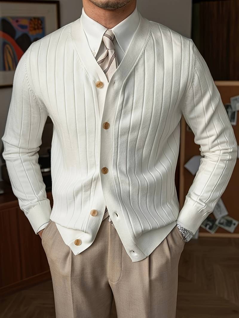 Old Money V-Neck Button-Up Cardigan