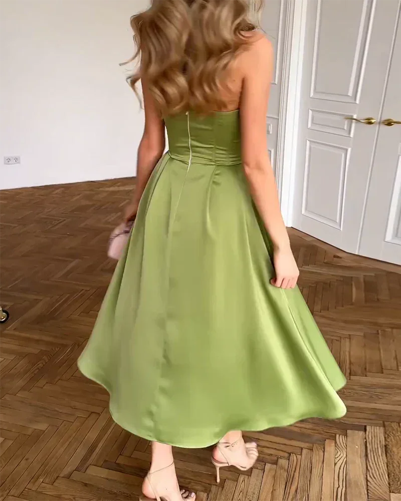 Women’s olive green strapless sweetheart midi dress