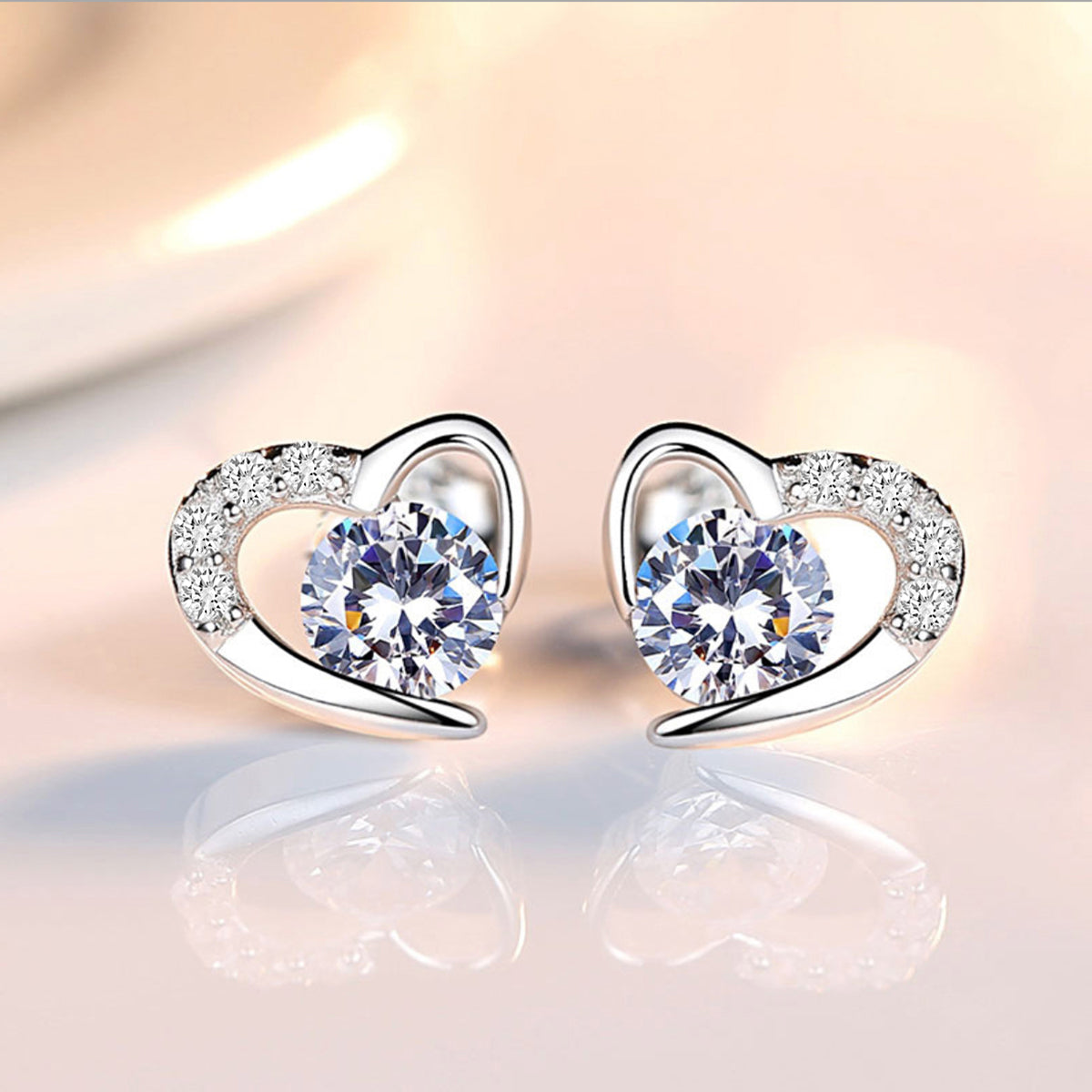925 Sterling Silver Heart Stud Earrings – Elegant Love-Inspired Jewelry
