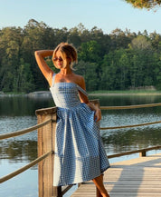 Women’s Midi Dress – Fitted Bodice, Timeless Gingham Print, Perfect for Summer-1