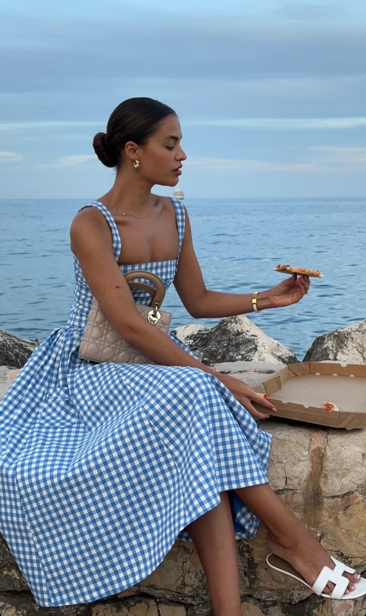 Women’s Midi Dress – Fitted Bodice, Timeless Gingham Print, Perfect for Summer-2