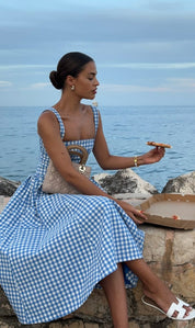 Women’s Midi Dress – Fitted Bodice, Timeless Gingham Print, Perfect for Summer-2