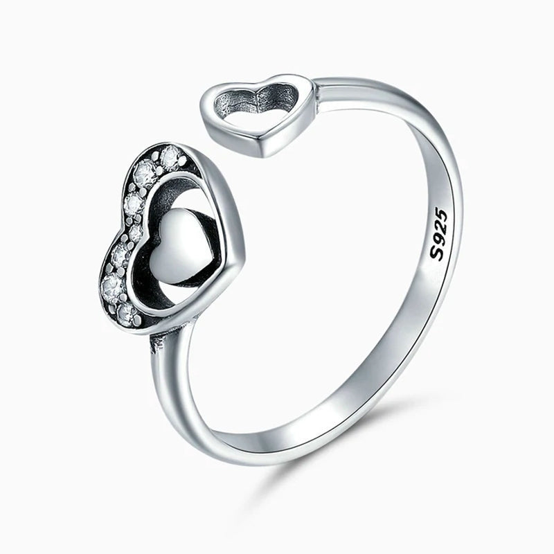 925 sterling silver adjustable heart ring for women