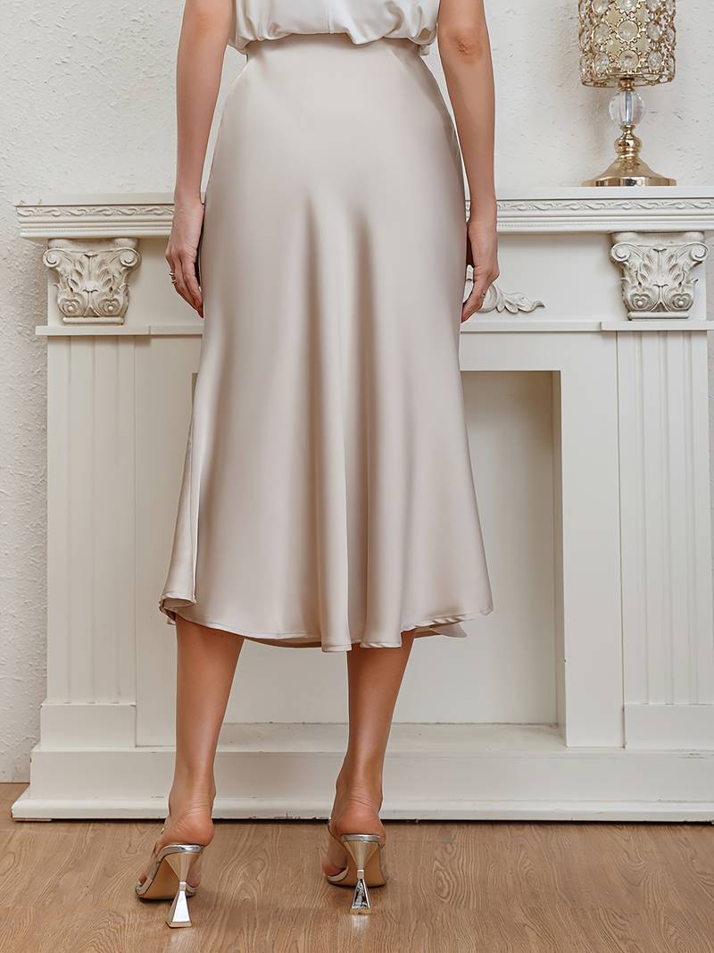 Old Money Solid High Waist Draped Midi Skirt