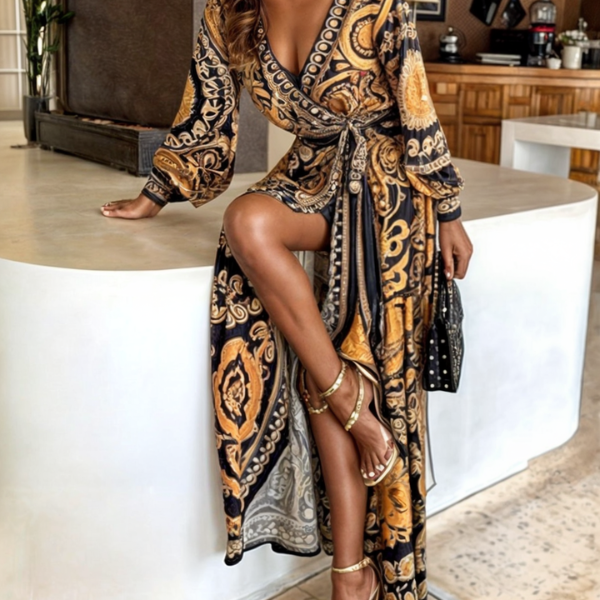 bohemian maxi dress, wrap style dress, v neck dress, long sleeve maxi dress, bohemian print dress, women's maxi dress, bohemian style dress, long dresses, casual dresses, summer maxi dress, wrap dresses, boho maxi dress, long sleeve wrap dress, flowy maxi dress, boho dresses for women, boho summer dresses, wrap maxi dress, casual maxi dress
