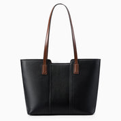 Medium Leather Tote Bag with Multiple Compartments - Genuine Leather, Black & White