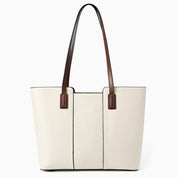 Medium Leather Tote Bag with Multiple Compartments - Genuine Leather, Black & White