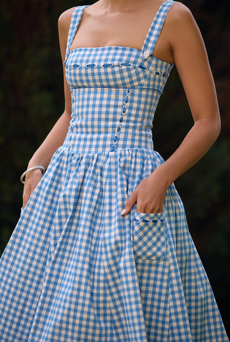 Women’s Midi Dress – Fitted Bodice, Timeless Gingham Print, Perfect for Summer-6