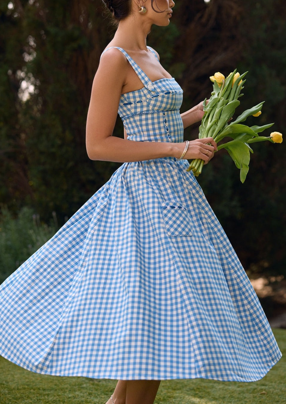 Women’s Midi Dress – Fitted Bodice, Timeless Gingham Print, Perfect for Summer-5