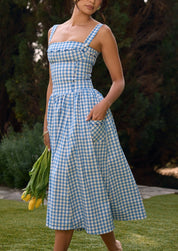 Women’s Midi Dress – Fitted Bodice, Timeless Gingham Print, Perfect for Summer-4