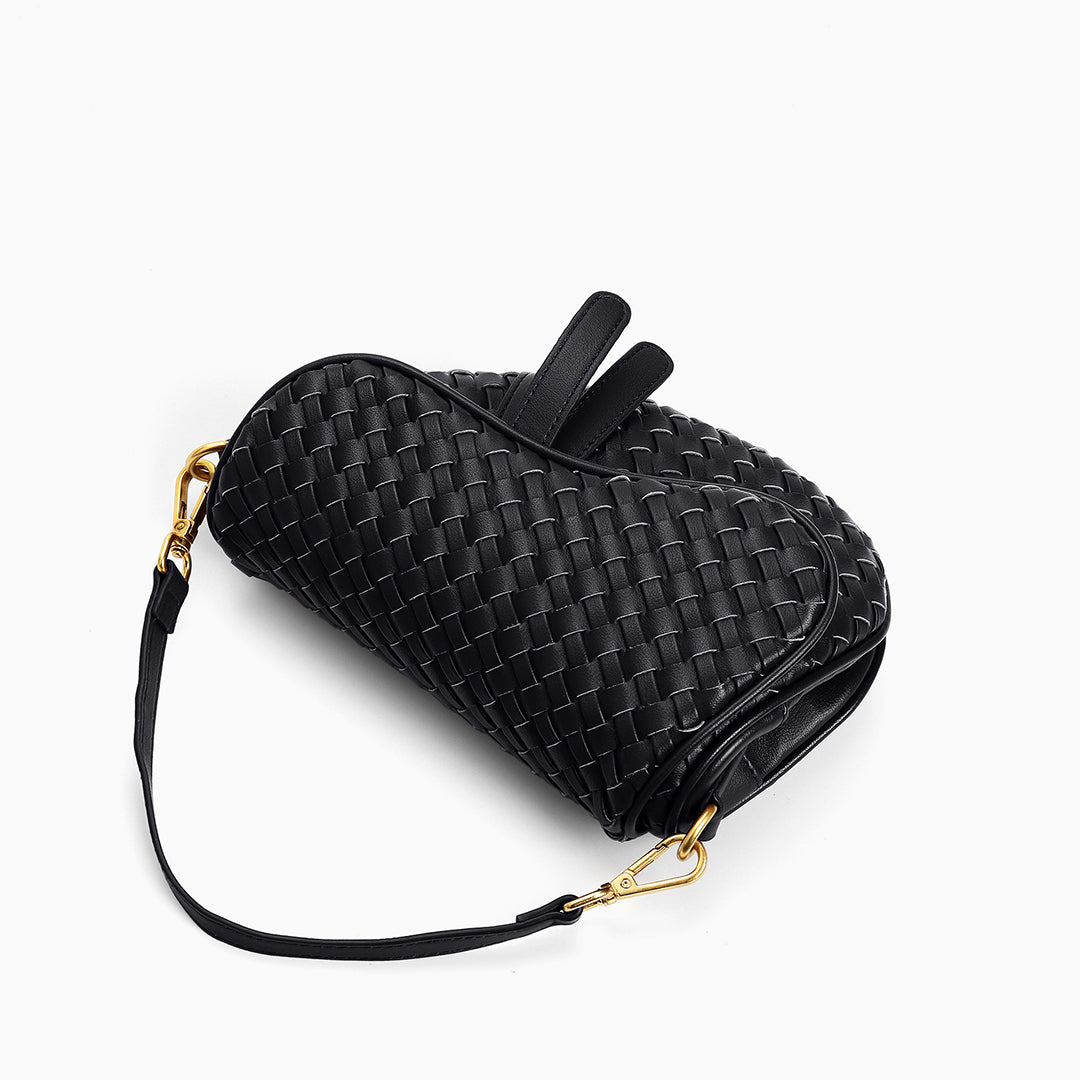 Genuine leather woven saddle bag - crossbody handbag with adjustable strap