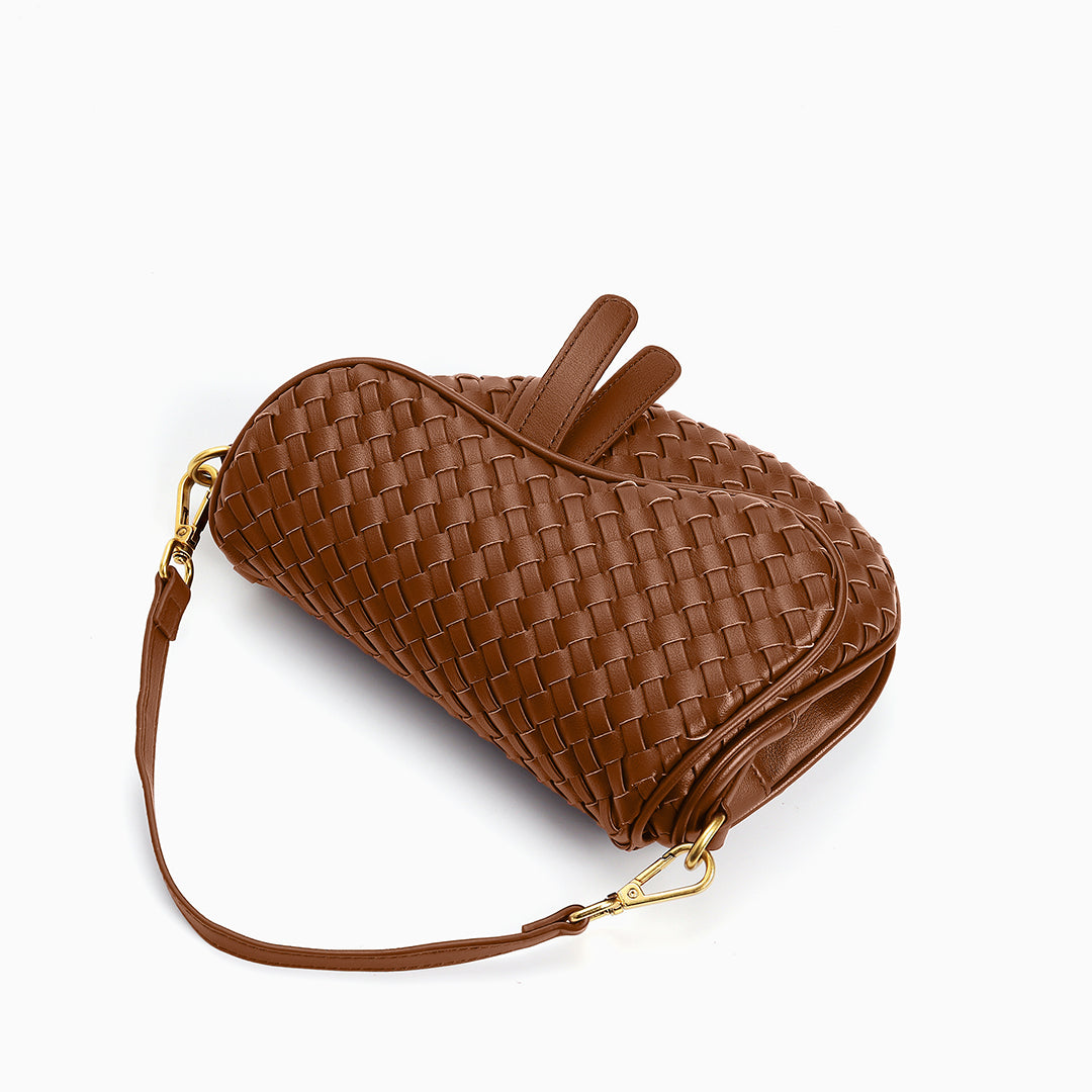 Genuine leather woven saddle bag - crossbody handbag with adjustable strap