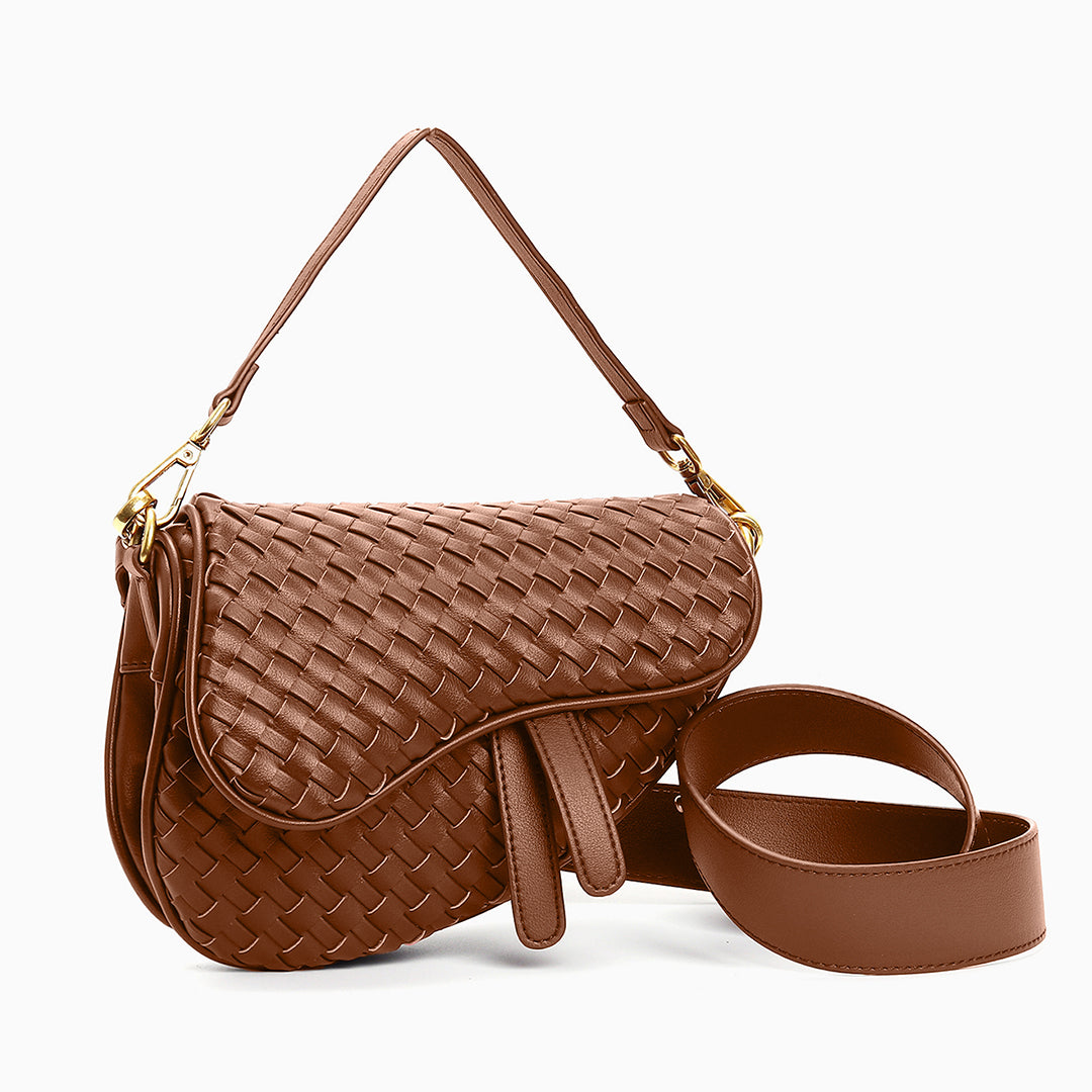 Genuine leather woven saddle bag - crossbody handbag with adjustable strap
