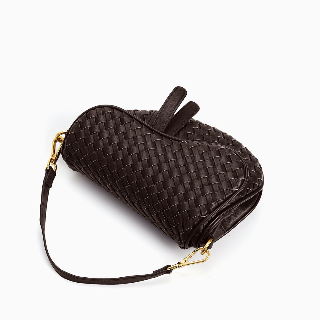 Genuine leather woven saddle bag - crossbody handbag with adjustable strap