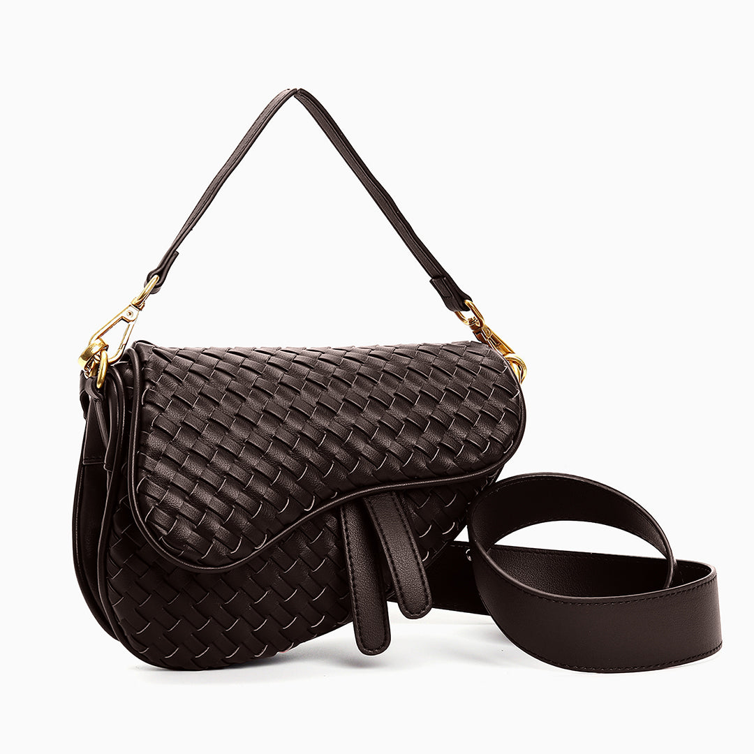 Genuine leather woven saddle bag - crossbody handbag with adjustable strap
