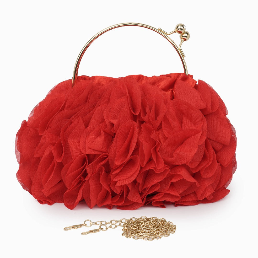 Flower clutch handbag - elegant floral evening bag with top handle