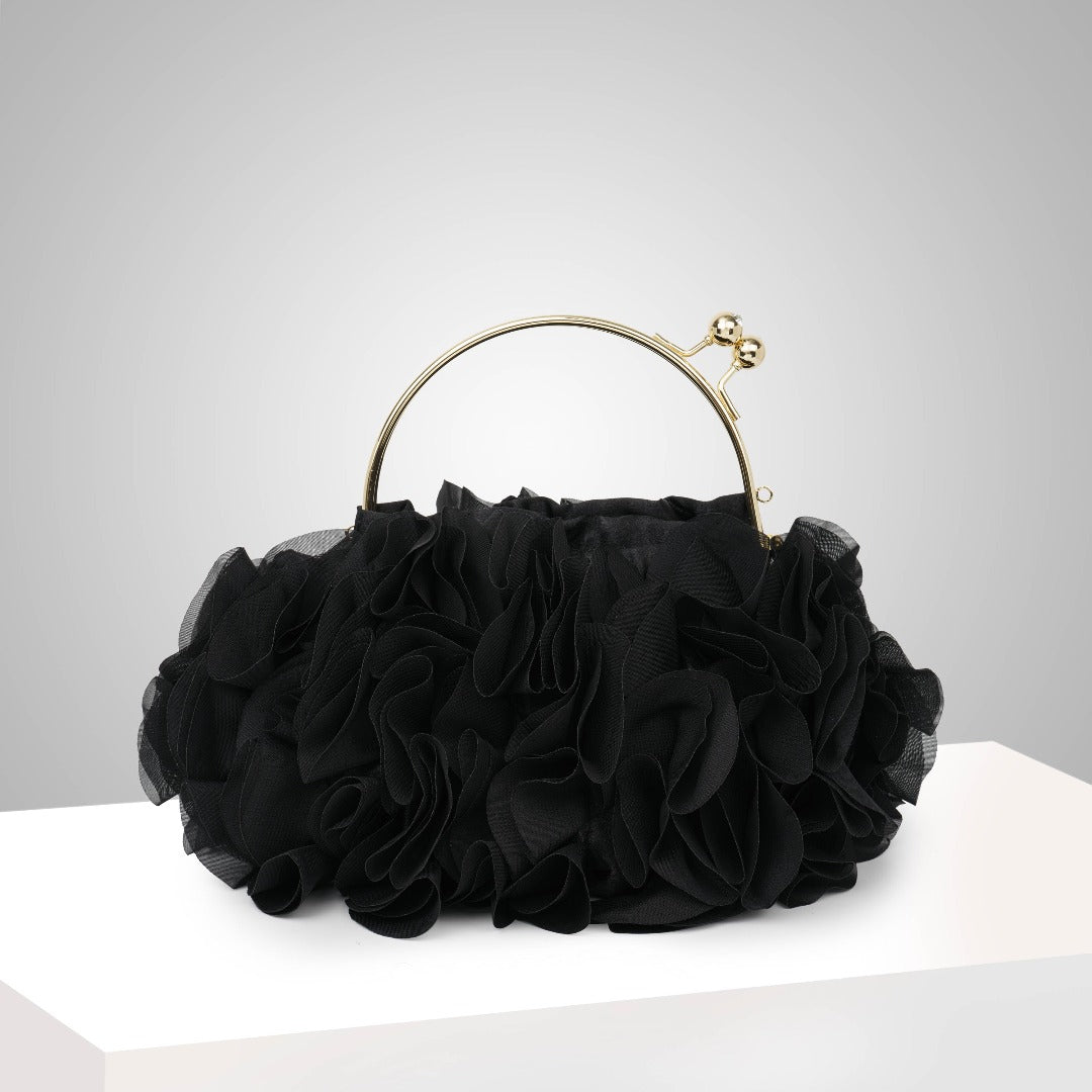 Flower clutch handbag - elegant floral evening bag with top handle