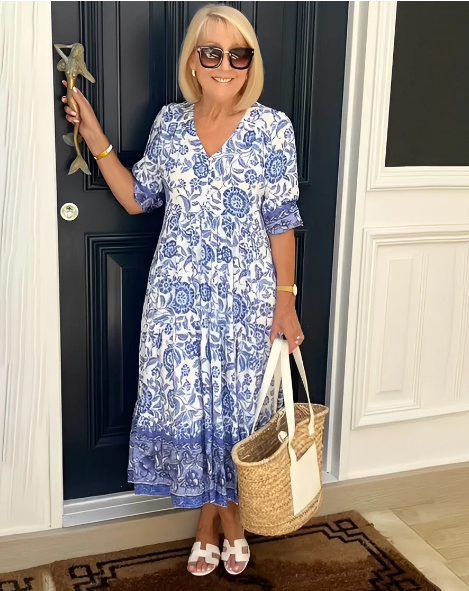 Women’s Summer Dress – V-Neck Floral Print, Bohemian Style-1