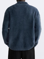 Old Money Textured Knit Polo Shirt with Faux Fur