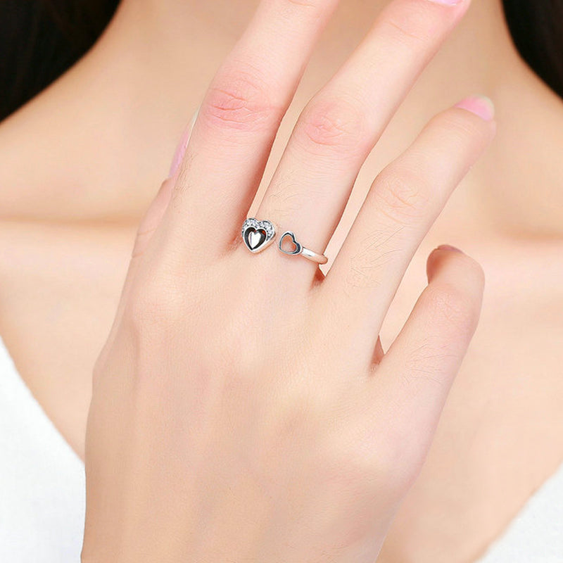925 sterling silver adjustable heart ring for women